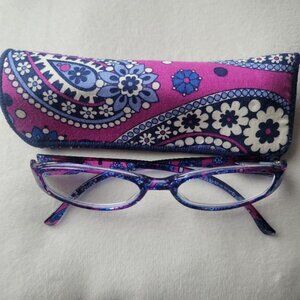 Vera Bradley Boysenberry Soft Eyeglass Case & Matching Reading Glasses (+1.75)